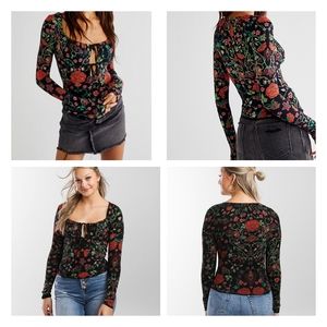 Free People Floral Print V-Neck Top